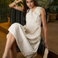 Elegant Off-White Cotton A line one piece dress highlighted with Pleated Yoke