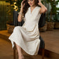 Elegant Off-White Cotton A line one piece dress highlighted with Pleated Yoke