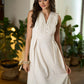 Elegant Off-White Cotton A line one piece dress highlighted with Pleated Yoke