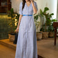 Exclusive Blue Striped Cotton Long one piece dress with Pearl Highlights