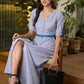 Exclusive Blue Striped Cotton Long one piece dress with Pearl Highlights