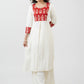 Flowy White Rayon Kurta With Printed Yoke - Palazzo Optional