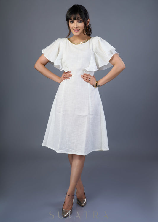 Elegant Hand Embroidered White Cotton Dress