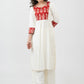 Flowy White Rayon Kurta With Printed Yoke - Palazzo Optional