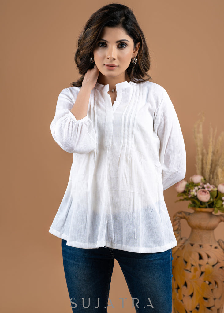 Smart White Cotton Rayon Top