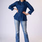 Flowy Navy blue rayon front tucks top with pearl buttons