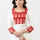 Flowy White Rayon Kurta With Printed Yoke - Palazzo Optional