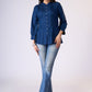 Flowy Navy blue rayon front tucks top with pearl buttons