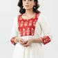 Flowy White Rayon Kurta With Printed Yoke - Palazzo Optional