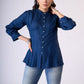 Flowy Navy blue rayon front tucks top with pearl buttons