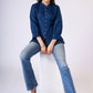 Flowy Navy blue rayon front tucks top with pearl buttons