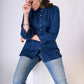 Flowy Navy blue rayon front tucks top with pearl buttons