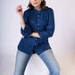 Flowy Navy blue rayon front tucks top with pearl buttons