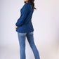 Flowy Navy blue rayon front tucks top with pearl buttons