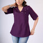 Flowy Purple rayon top with pleates & pearls on yoke