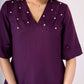 Flowy Purple rayon top with pleates & pearls on yoke