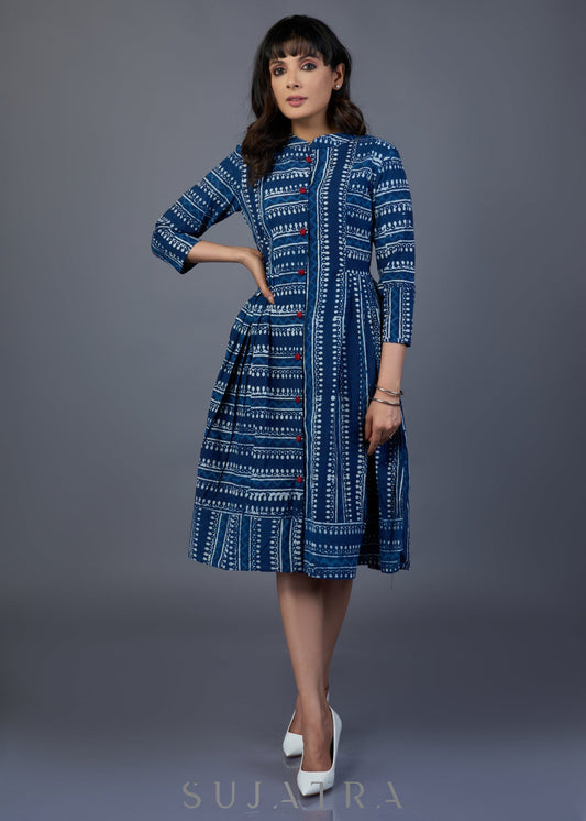 Smart Striped Cotton Indigo Dress