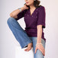 Flowy Purple rayon top with pleates & pearls on yoke