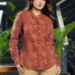 Stylish Maroon Ajrakh Cotton Mandarin Shirt with Wooden Buttons