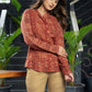 Stylish Maroon Ajrakh Cotton Mandarin Shirt with Wooden Buttons