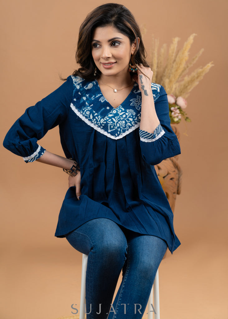 Classy indigo Combination Cotton patch work top