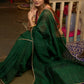 Trendy bottle green cotton saree highlighted with golden lace