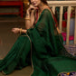 Trendy bottle green cotton saree highlighted with golden lace