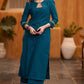 Trendy Teal cotton kurta with lace detaling Pant optional