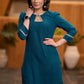 Trendy Teal cotton kurta with lace detaling Pant optional