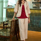 Stylish striped cotton collared jacket with gathered sleeves paired with maroon Inner - Pant Optional