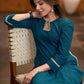 Trendy Teal cotton kurta with lace detaling Pant optional