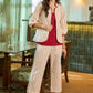 Stylish striped cotton collared jacket with gathered sleeves paired with maroon Inner - Pant Optional