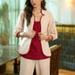 Stylish striped cotton collared jacket with gathered sleeves paired with maroon Inner - Pant Optional