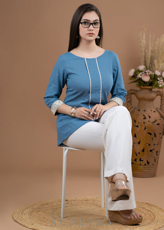 Smart Cotton Powder blue top with laces