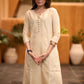 Elegant beige & striped princess cut kurta with mettalic buttons Pant optional