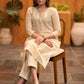 Elegant beige & striped princess cut kurta with mettalic buttons Pant optional