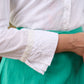 Stylish white cotton shirt with hakoba yoke - Teal colour wrap skirt optional