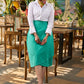 Stylish white cotton shirt with hakoba yoke - Teal colour wrap skirt optional