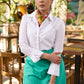 Stylish white cotton shirt with hakoba yoke - Teal colour wrap skirt optional