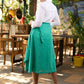 Stylish white cotton shirt with hakoba yoke - Teal colour wrap skirt optional