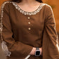 Exclusive brown cotton embroidered kurta with bell sleeves Pant optional