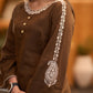 Exclusive brown cotton embroidered kurta with bell sleeves Pant optional