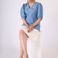 Powder blue cotton top with scalloped collar & embroidery - Skirt Optional