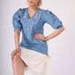 Powder blue cotton top with scalloped collar & embroidery - Skirt Optional