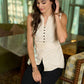 Elegant off white cotton top with short front slit highlighted with buttons