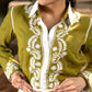 Trendy Moss Green Cotton Embroidered Shirt with Chikankari Inspired Embroidery