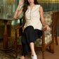 Elegant off white cotton top with short front slit highlighted with buttons