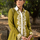 Trendy Moss Green Cotton Embroidered Shirt with Chikankari Inspired Embroidery