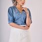 Powder blue cotton top with scalloped collar & embroidery - Skirt Optional