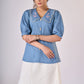 Powder blue cotton top with scalloped collar & embroidery - Skirt Optional